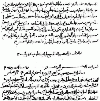 Une page d'un manuscrit arabe historique couverte d'une écriture cursive arabe dense.