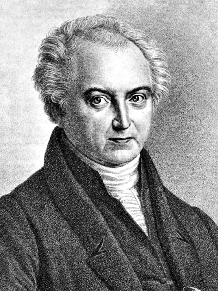 Lithographie représentant Heinrich Wilhelm Olbers, astronome allemand en habit du début du XIXe siècle.