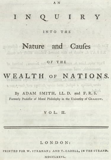 Title page of the first edition of Adam Smith's An Inquiry into the Nature and Causes of the Wealth of Nations, 1776.