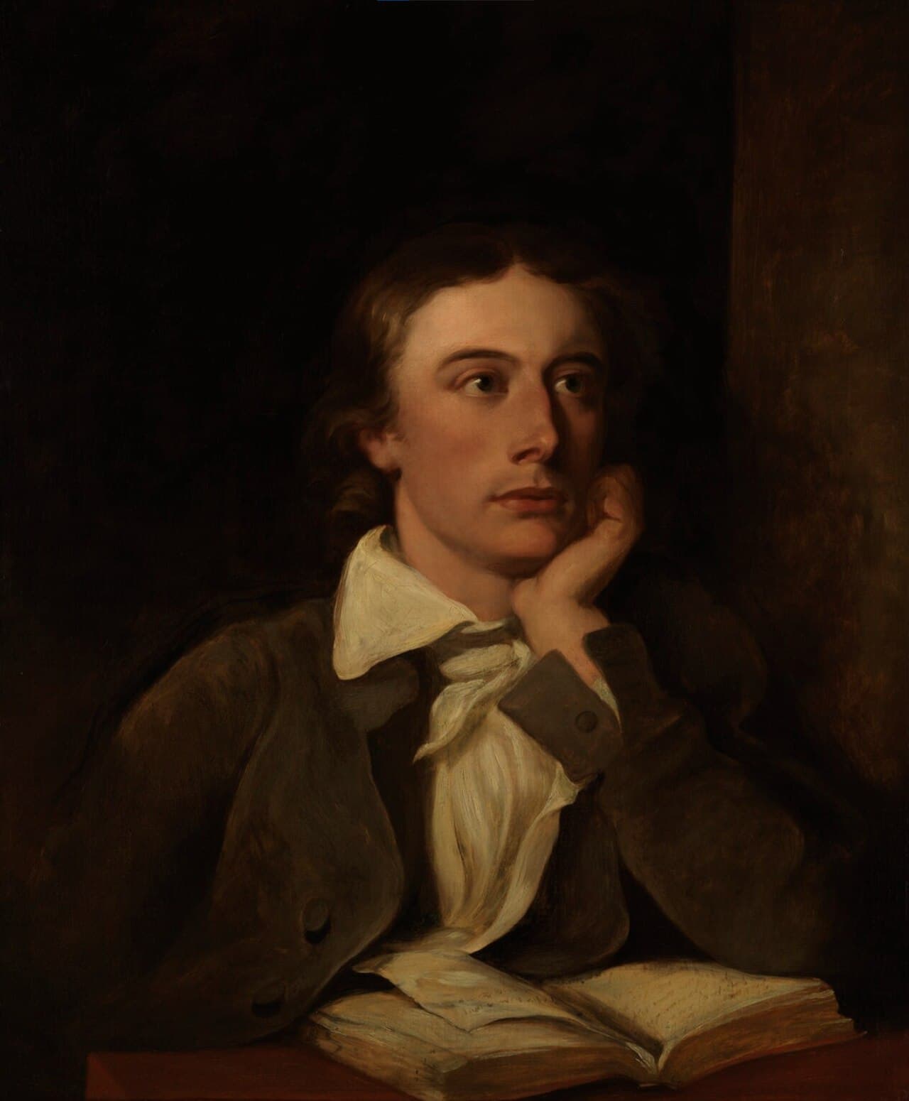 Painted portrait of the poet John Keats, a young curly-haired man with a thoughtful expression.
