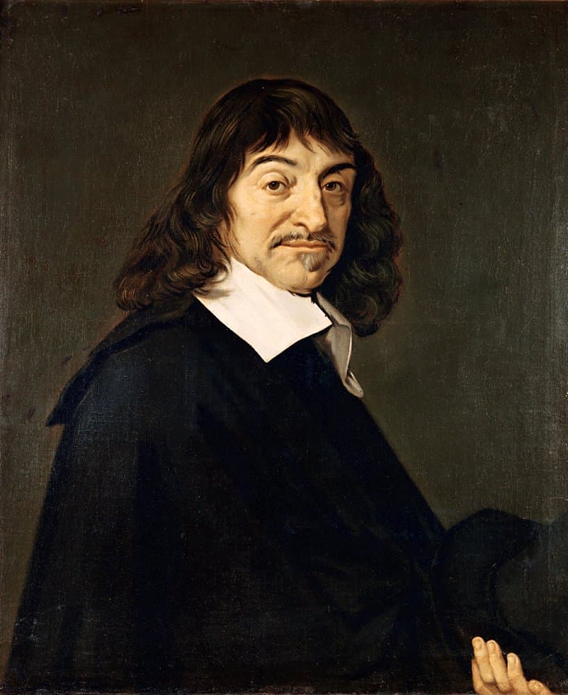 Portrait peint de René Descartes, vêtu de noir avec une fraise blanche, l'air sérieux.